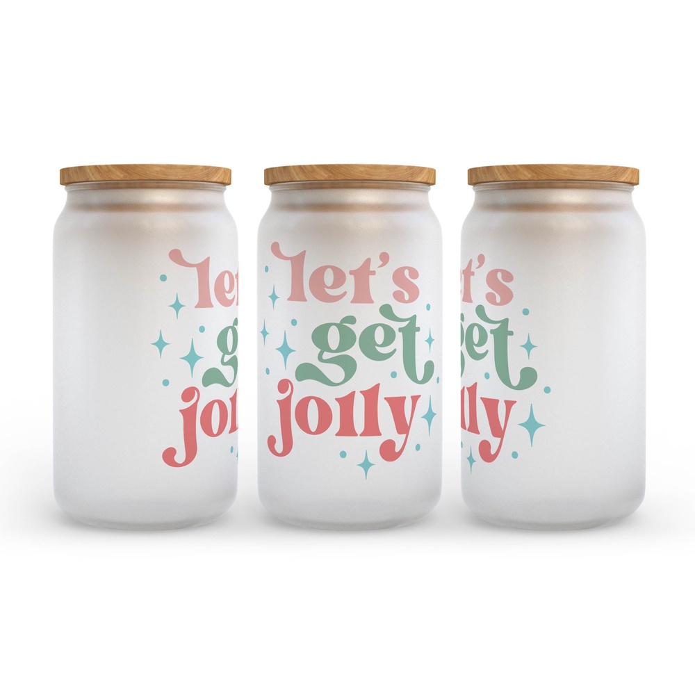 Frosted Glass Can, Valentine Gift, Let’s Get Jolly Christmas Retro Frosted Glass Can Tumbler