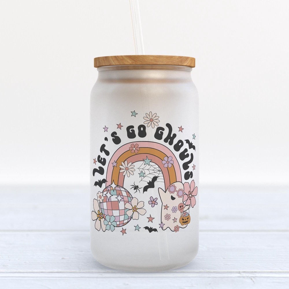 Frosted Glass Can, Valentine Gift, Let’s Go Ghouls Halloween Frosted Glass Can Tumbler