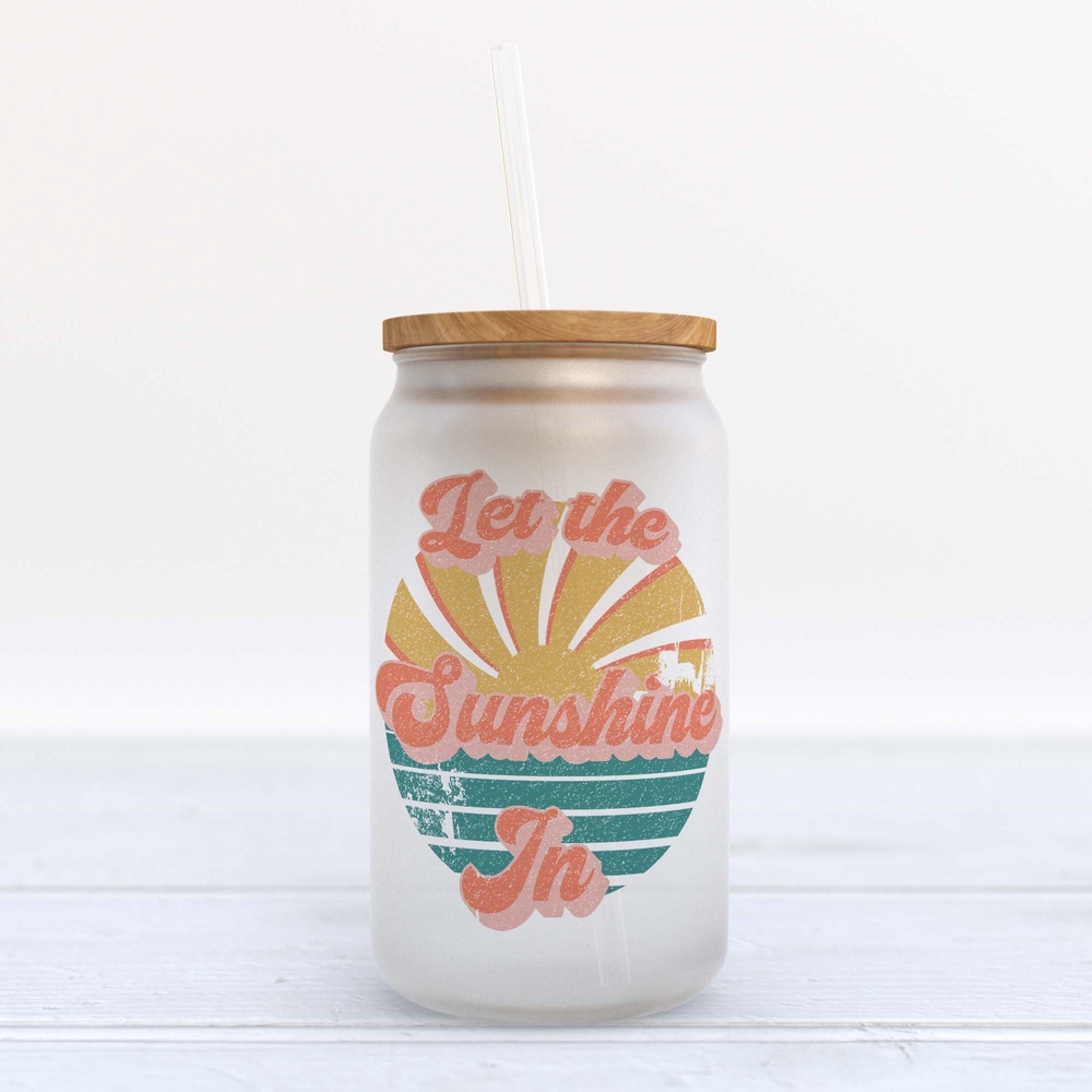 Frosted Glass Can, Valentine Gift, Let the Sunshine In Frosted Glass Can Tumbler