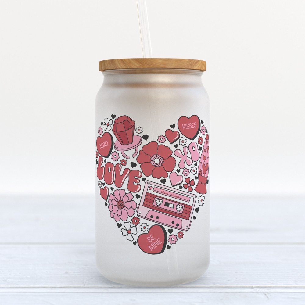 Frosted Glass Can, Valentine Gift, Love Retro Cassette Tape Valentine’s Day Frosted Glass Can Tumbler Frosted Glass Can, Valentine Gift, Love Retro Cassette Tape Valentine’s Day Frosted Glass Can Tumbler