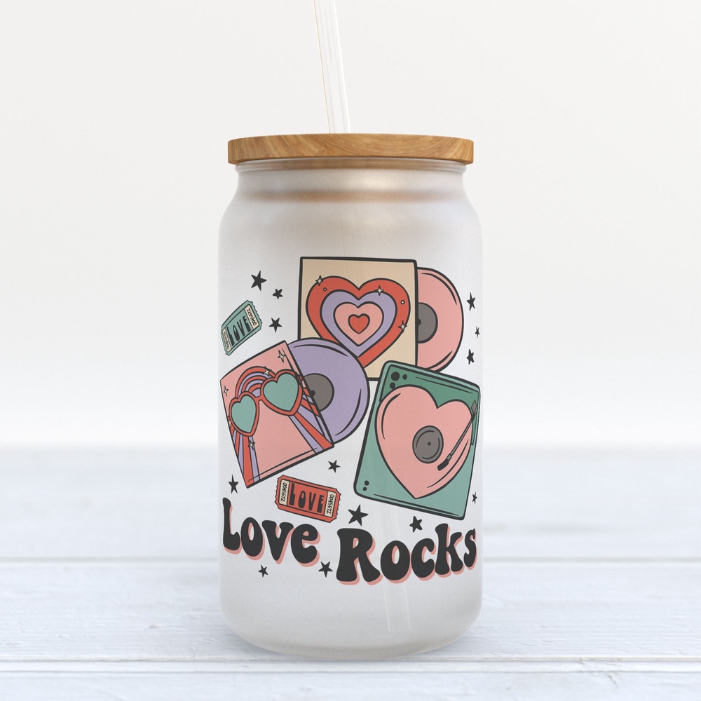 Frosted Glass Can, Valentine Gift, Love Rocks Valentine’s Day Frosted Glass Can Tumbler