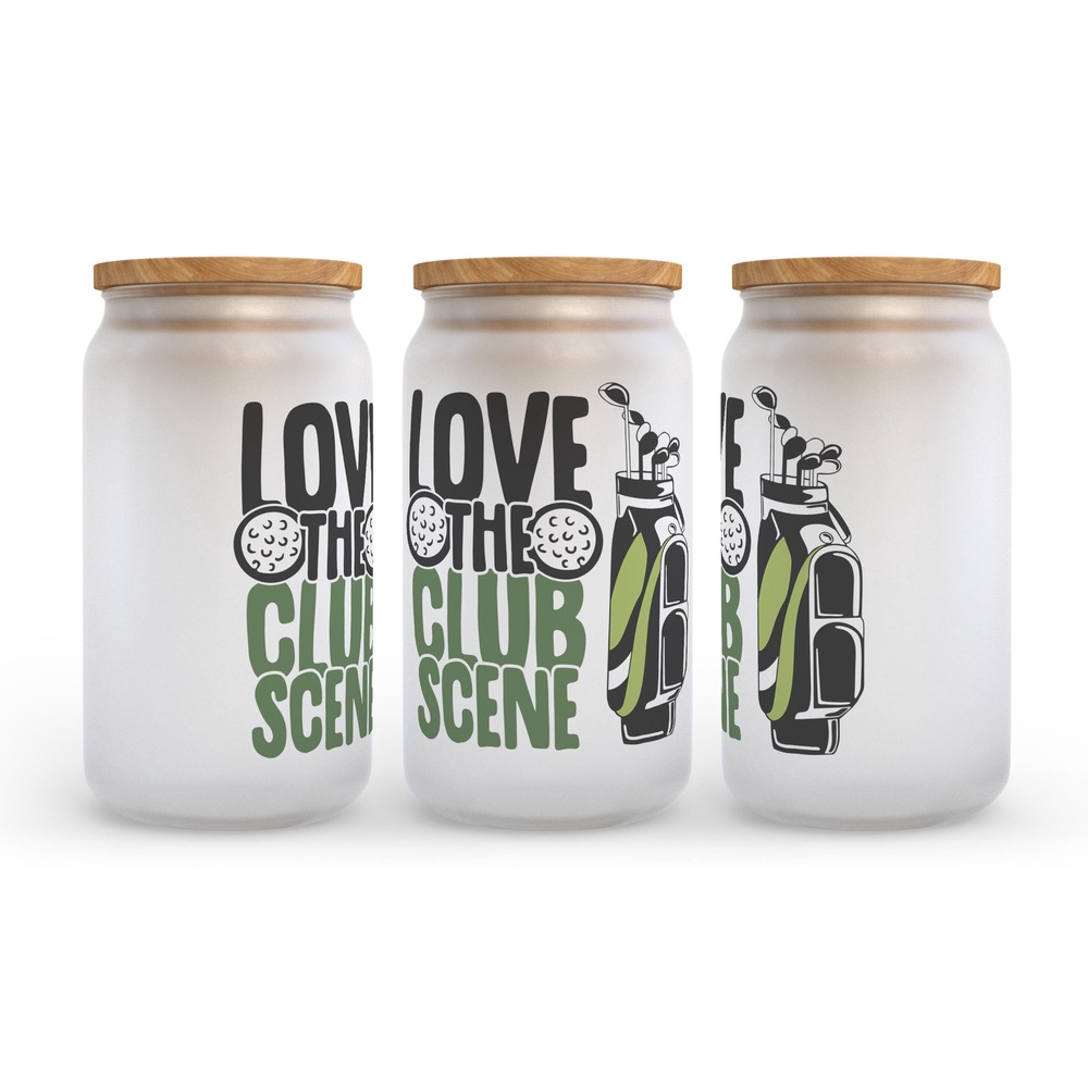 Frosted Glass Can, Valentine Gift, Love The Club Scene Golf Frosted Glass Can Tumbler