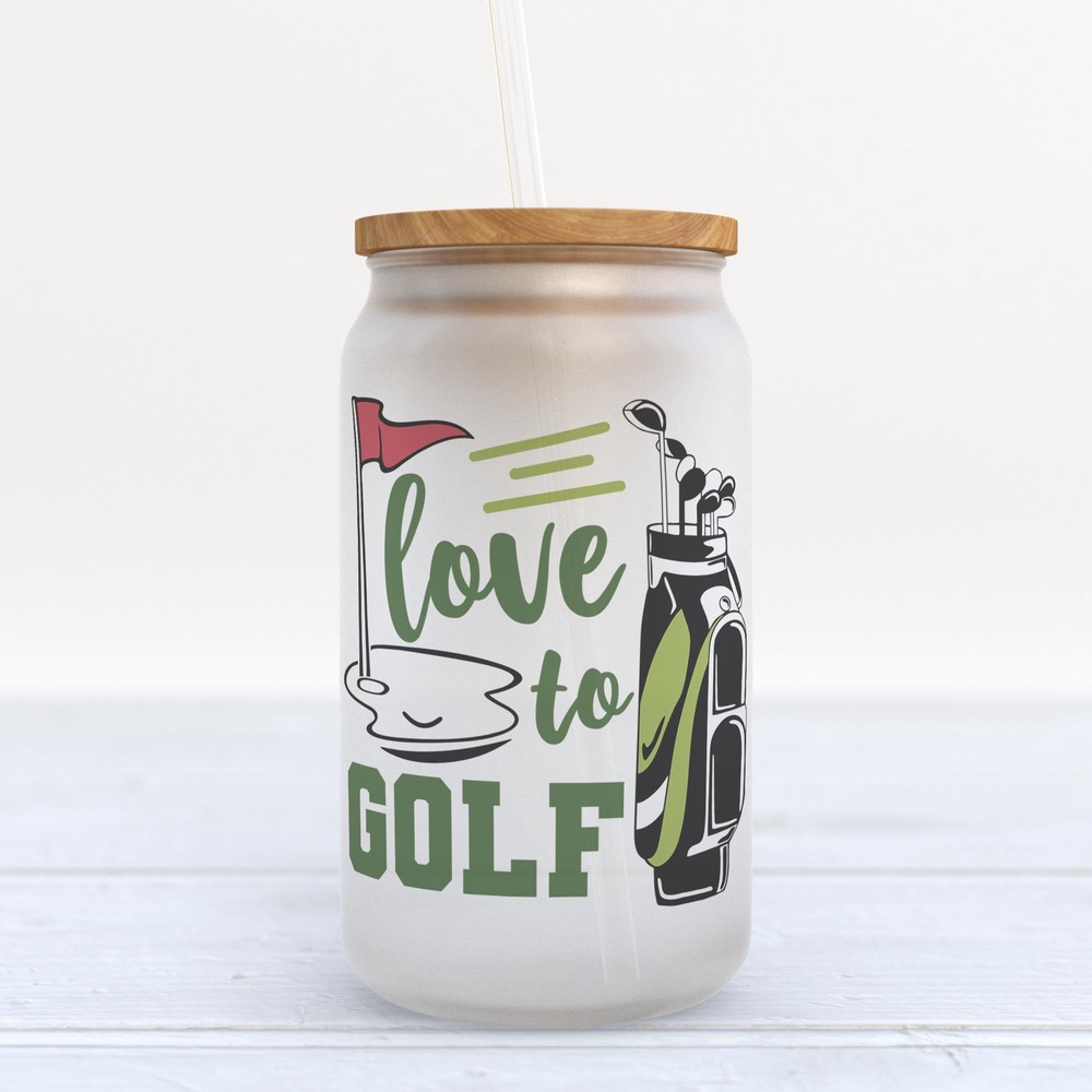 Frosted Glass Can, Valentine Gift, Love To Golf Frosted Glass Can Tumbler Frosted Glass Can, Valentine Gift, Love To Golf Frosted Glass Can Tumbler