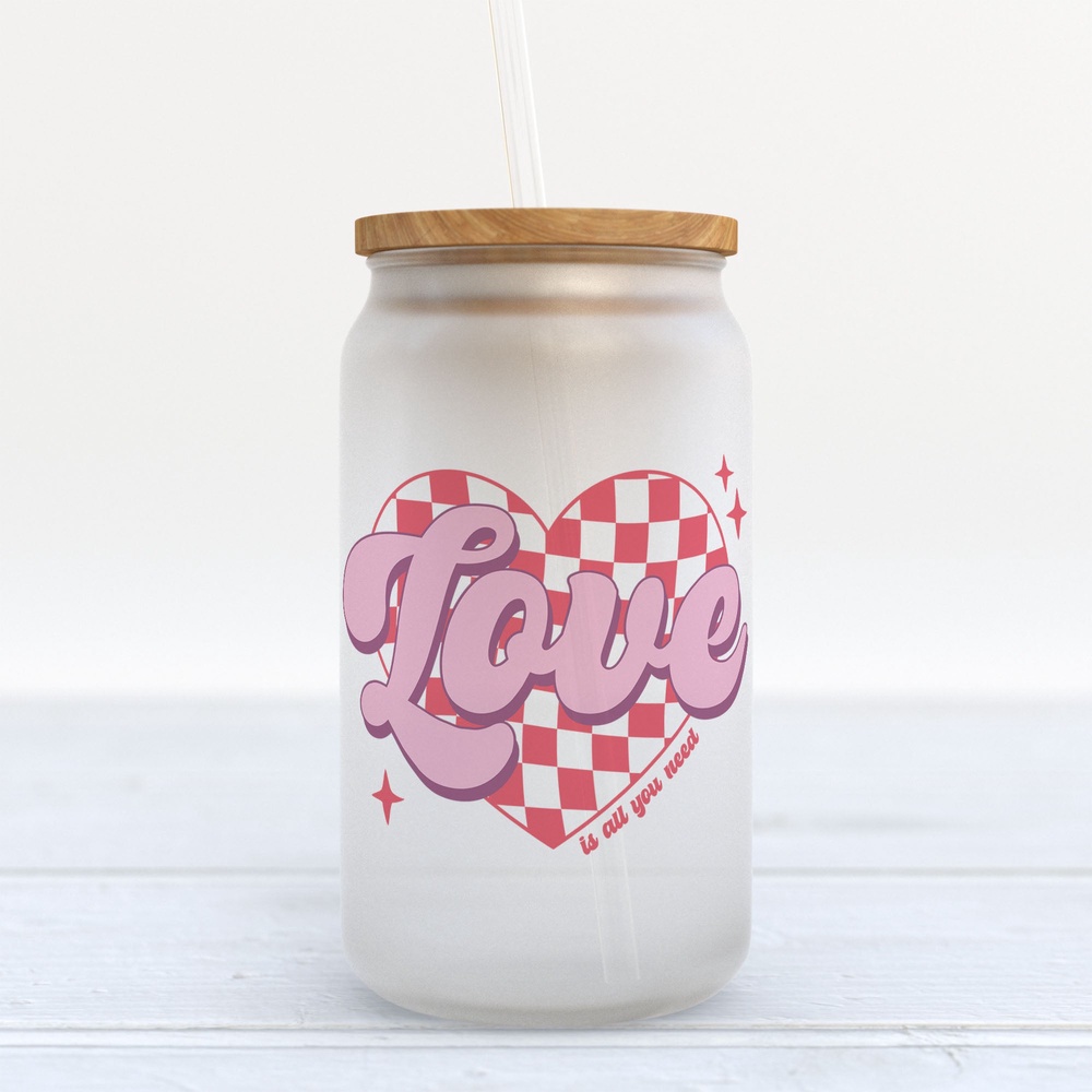 Frosted Glass Can, Valentine Gift, Love Valentine’s Day Frosted Glass Can Tumbler