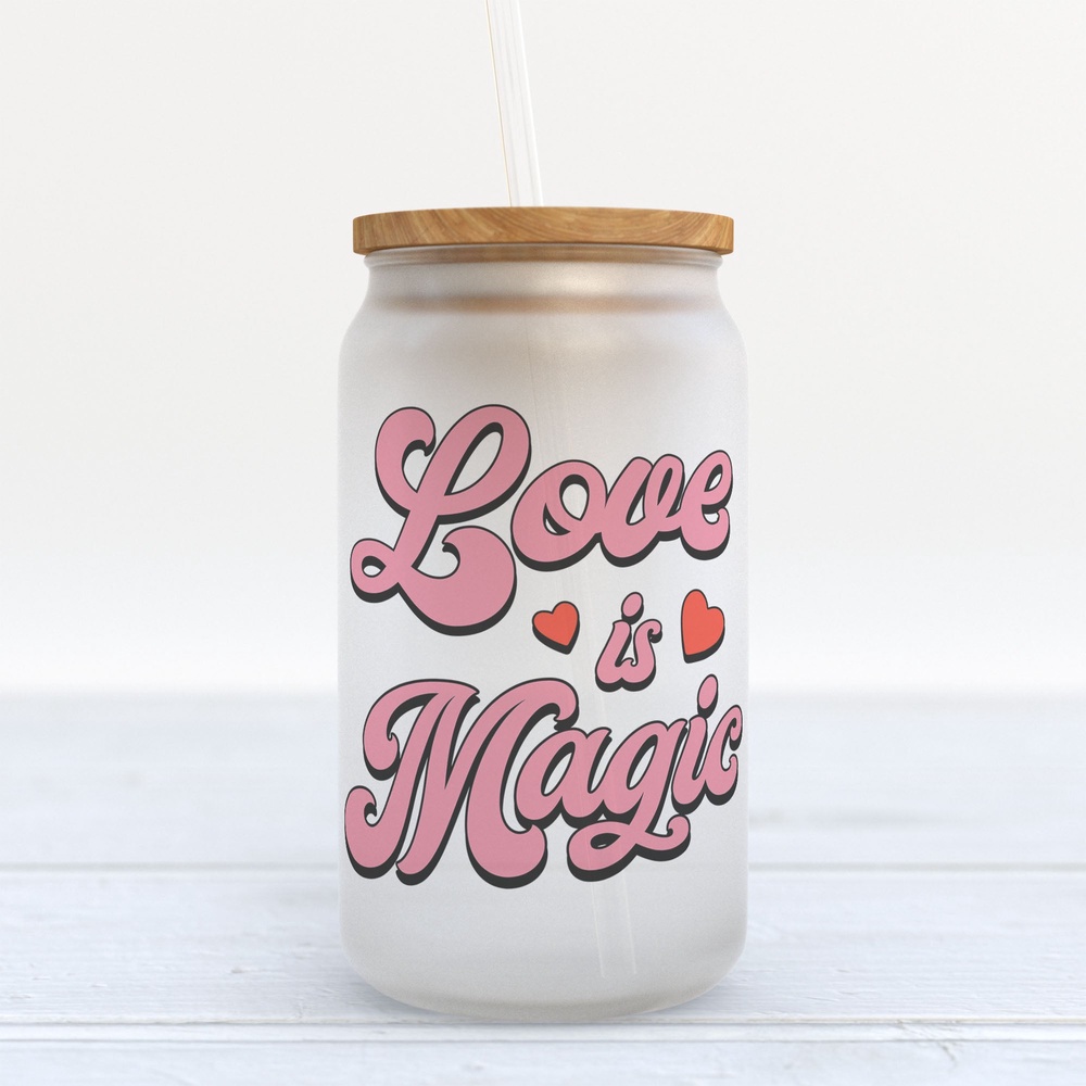 Frosted Glass Can, Valentine Gift, Love is Magic Valentine’s Day Frosted Glass Can Tumbler Frosted Glass Can, Valentine Gift, Love is Magic Valentine’s Day Frosted Glass Can Tumbler