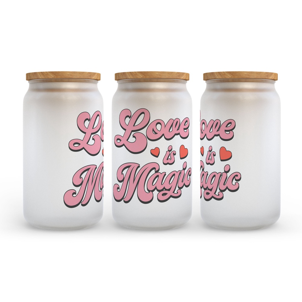 Frosted Glass Can, Valentine Gift, Love is Magic Valentine’s Day Frosted Glass Can Tumbler Frosted Glass Can, Valentine Gift, Love is Magic Valentine’s Day Frosted Glass Can Tumbler