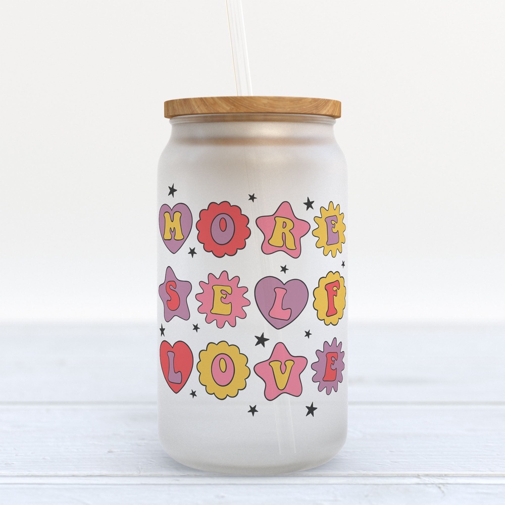 Frosted Glass Can, Valentine Gift, More Self Love Frosted Glass Can Tumbler Frosted Glass Can, Valentine Gift, More Self Love Frosted Glass Can Tumbler