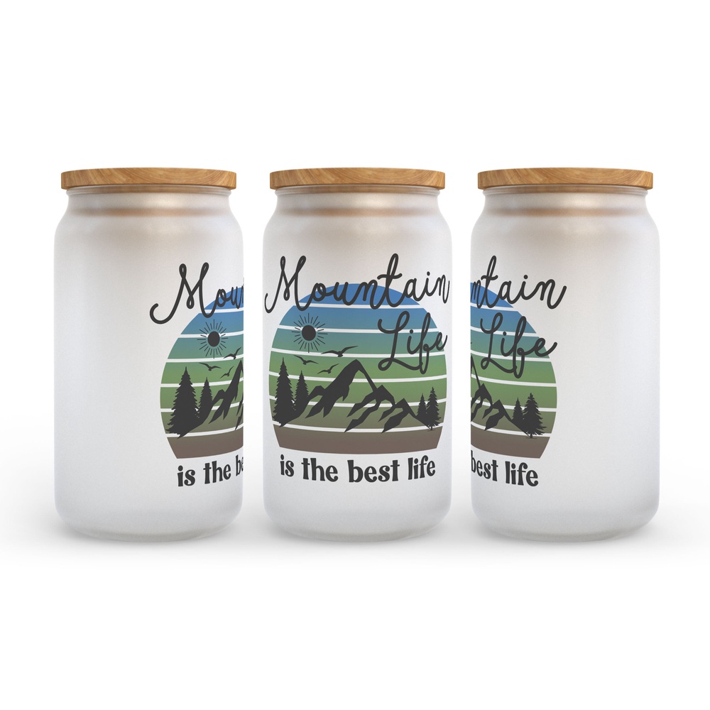 Frosted Glass Can, Valentine Gift, Mountain Life is the Best Life Frosted Glass Can Tumbler Frosted Glass Can, Valentine Gift, Mountain Life is the Best Life Frosted Glass Can Tumbler