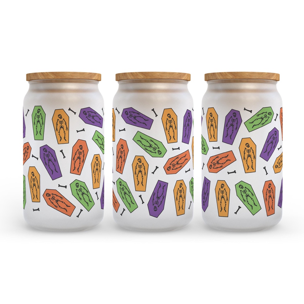 Frosted Glass Can, Valentine Gift, Orange Skeletons Halloween Frosted Glass Can Tumbler Frosted Glass Can, Valentine Gift, Orange Skeletons Halloween Frosted Glass Can Tumbler