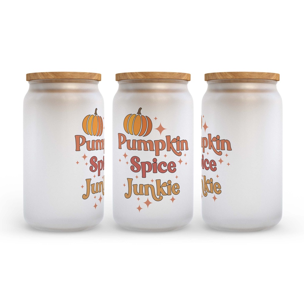 Frosted Glass Can, Valentine Gift, Pumpkin Spice Junkie Frosted Glass Can Tumbler Frosted Glass Can, Valentine Gift, Pumpkin Spice Junkie Frosted Glass Can Tumbler