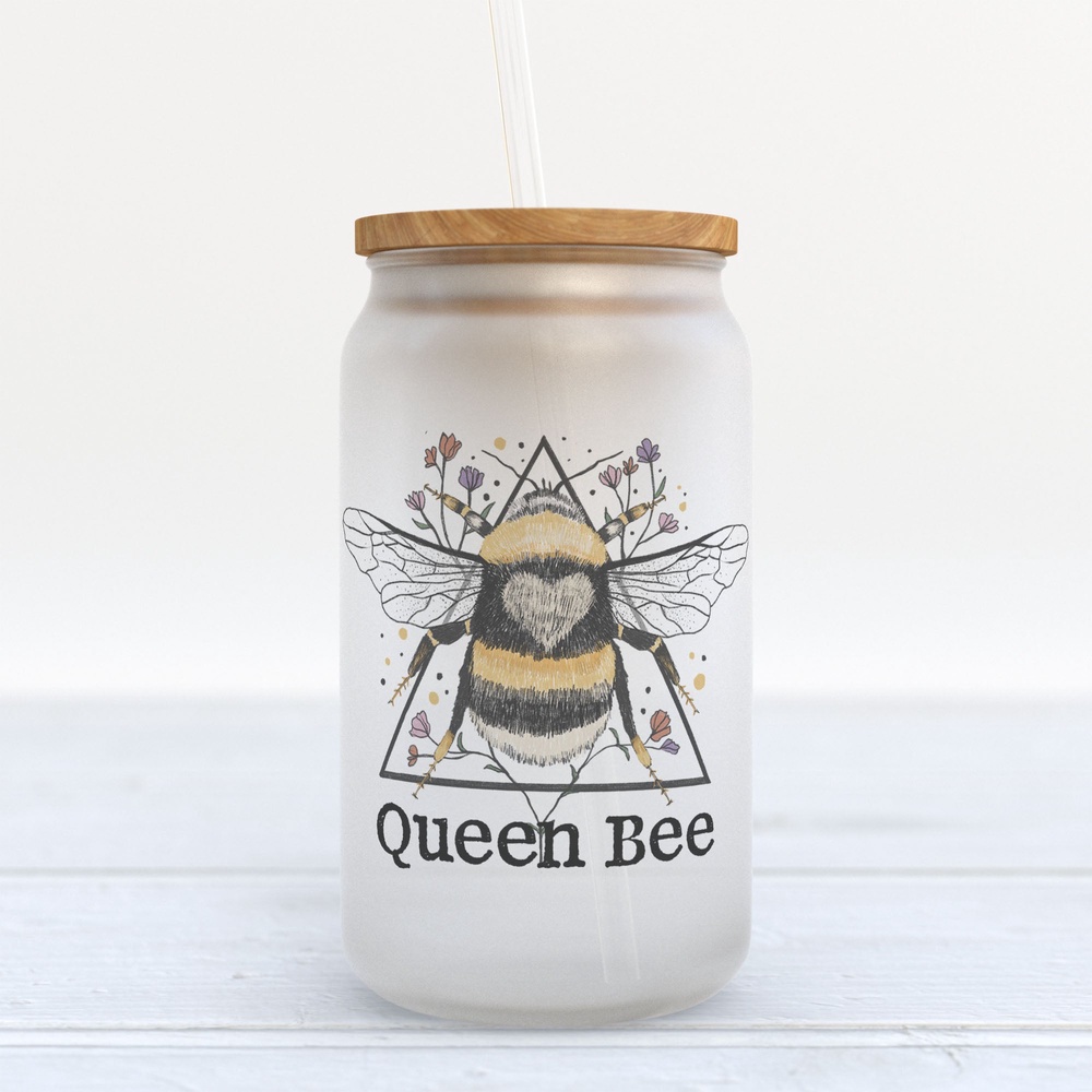 Frosted Glass Can, Valentine Gift, Queen Bee Frosted Glass Can Tumbler Frosted Glass Can, Valentine Gift, Queen Bee Frosted Glass Can Tumbler
