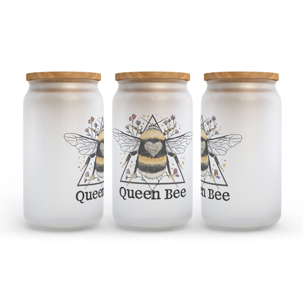 Frosted Glass Can, Valentine Gift, Queen Bee Frosted Glass Can Tumbler Frosted Glass Can, Valentine Gift, Queen Bee Frosted Glass Can Tumbler