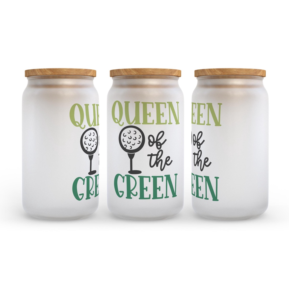 Frosted Glass Can, Valentine Gift, Queen Of The Green Golf Frosted Glass Can Tumbler