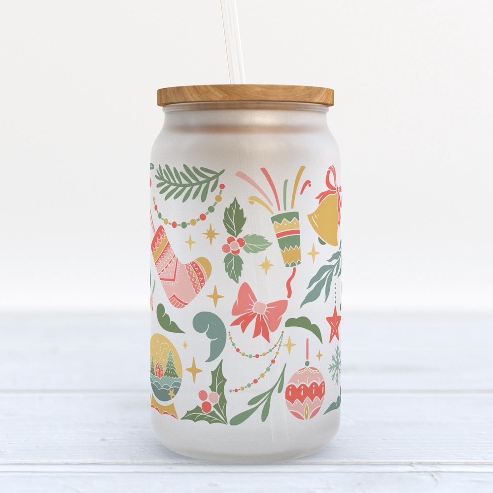Frosted Glass Can, Valentine Gift, Retro Christmas Frosted Glass Can Tumbler