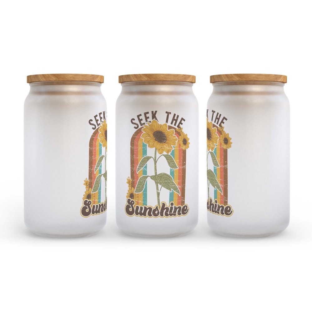 Frosted Glass Can, Valentine Gift, Seek the Sunshine Frosted Glass Can Tumbler Frosted Glass Can, Valentine Gift, Seek the Sunshine Frosted Glass Can Tumbler