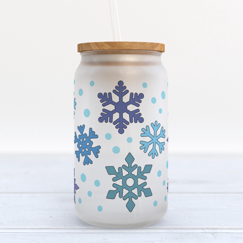 Frosted Glass Can, Valentine Gift, Snowflake Winter Holiday Frosted Glass Can Tumbler