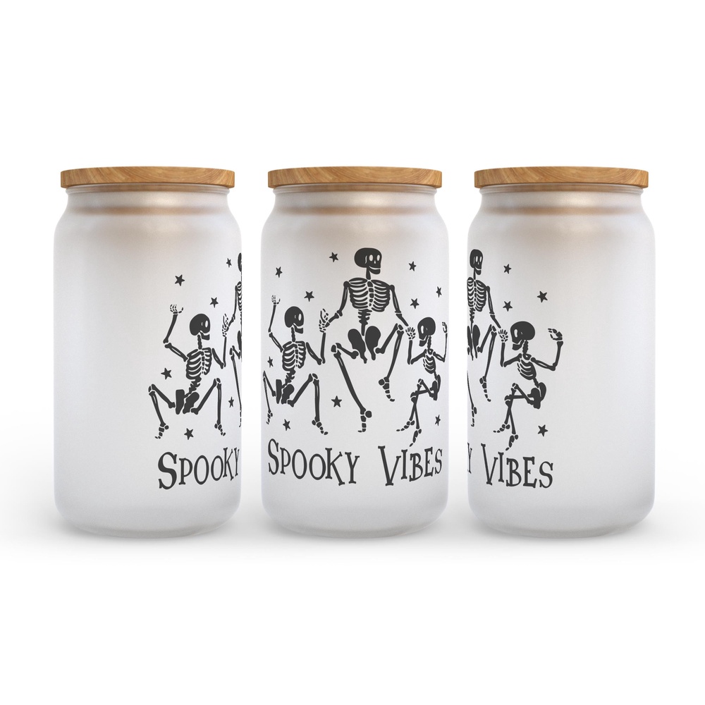 Frosted Glass Can, Valentine Gift, Spooky Vibes Halloween Frosted Glass Can Tumbler Frosted Glass Can, Valentine Gift, Spooky Vibes Halloween Frosted Glass Can Tumbler