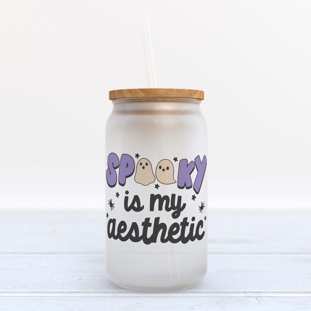 Frosted Glass Can, Valentine Gift, Spooky is My Aesthetic Halloween Frosted Glass Can Tumbler