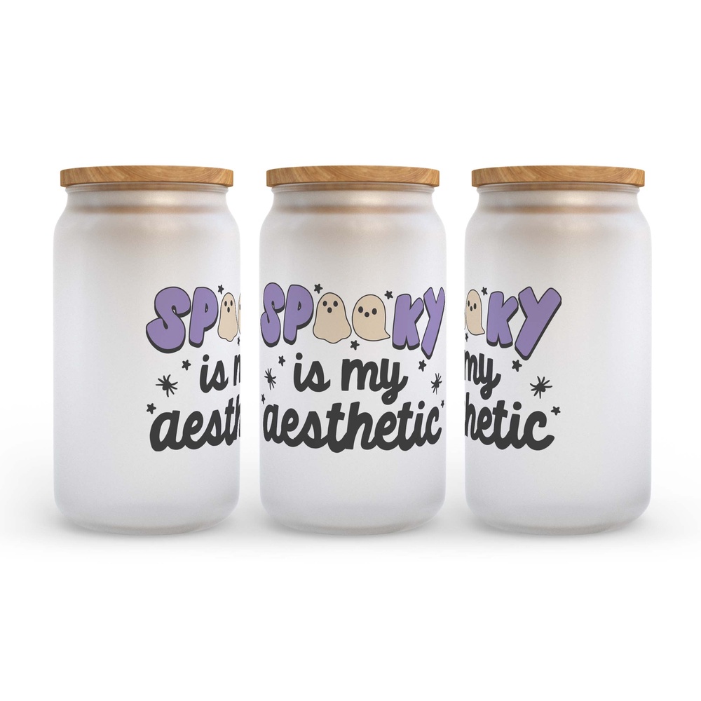 Frosted Glass Can, Valentine Gift, Spooky is My Aesthetic Halloween Frosted Glass Can Tumbler