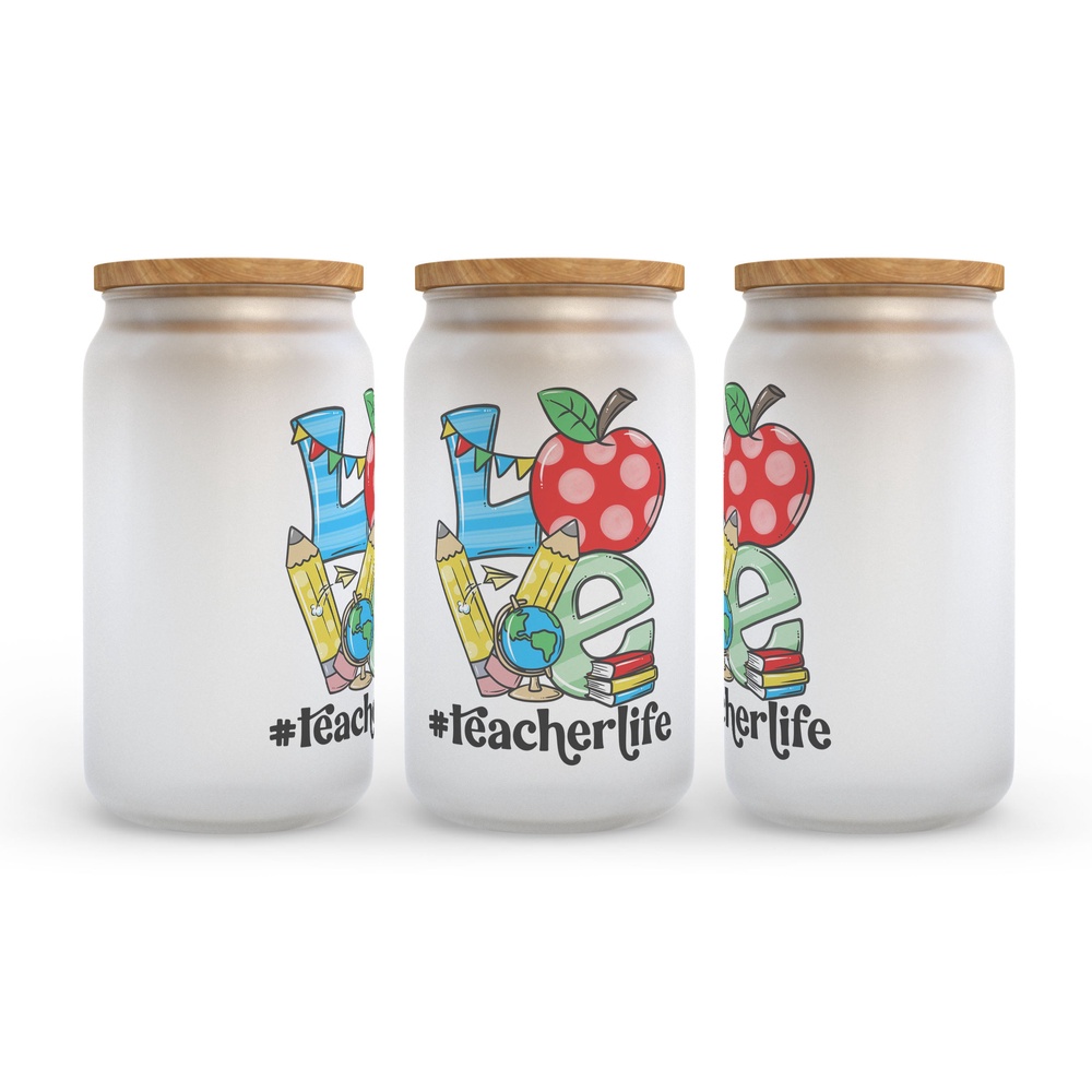 Frosted Glass Can, Valentine Gift, Teacher Life Frosted Glass Can Tumbler