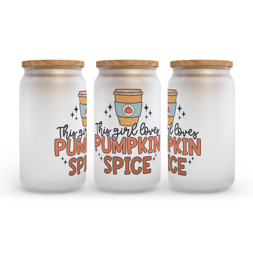 Frosted Glass Can, Valentine Gift, This Girl Loves Pumpkin Spice Fall Frosted Glass Can Tumbler Frosted Glass Can, Valentine Gift, This Girl Loves Pumpkin Spice Fall Frosted Glass Can Tumbler