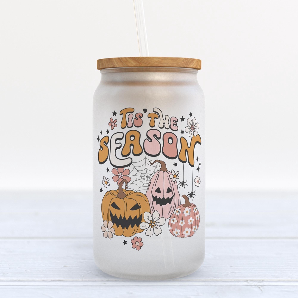Frosted Glass Can, Valentine Gift, Tis The Season Halloween Frosted Glass Can Tumbler Frosted Glass Can, Valentine Gift, Tis The Season Halloween Frosted Glass Can Tumbler