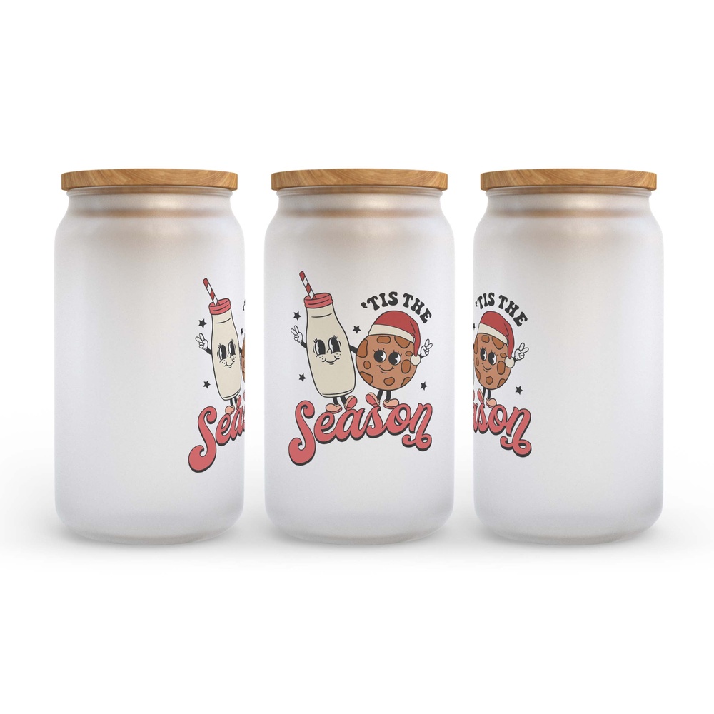 Frosted Glass Can, Valentine Gift, Tis the Season Christmas Frosted Glass Can Tumbler Frosted Glass Can, Valentine Gift, Tis the Season Christmas Frosted Glass Can Tumbler
