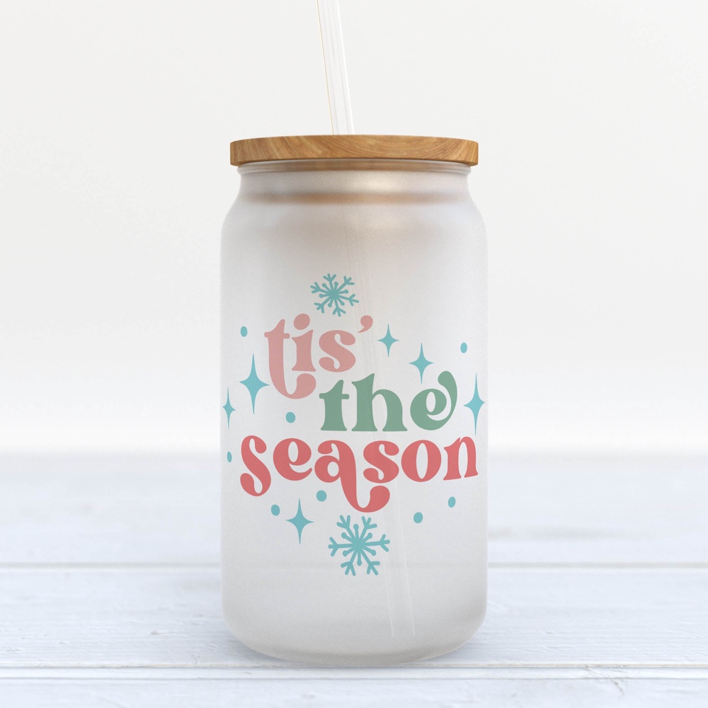 Frosted Glass Can, Valentine Gift, Tis the Season Christmas Retro Frosted Glass Can Tumbler Frosted Glass Can, Valentine Gift, Tis the Season Christmas Retro Frosted Glass Can Tumbler