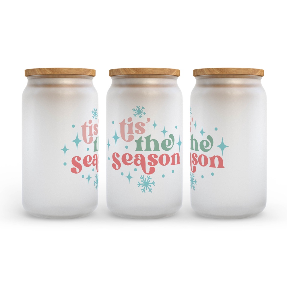 Frosted Glass Can, Valentine Gift, Tis the Season Christmas Retro Frosted Glass Can Tumbler Frosted Glass Can, Valentine Gift, Tis the Season Christmas Retro Frosted Glass Can Tumbler