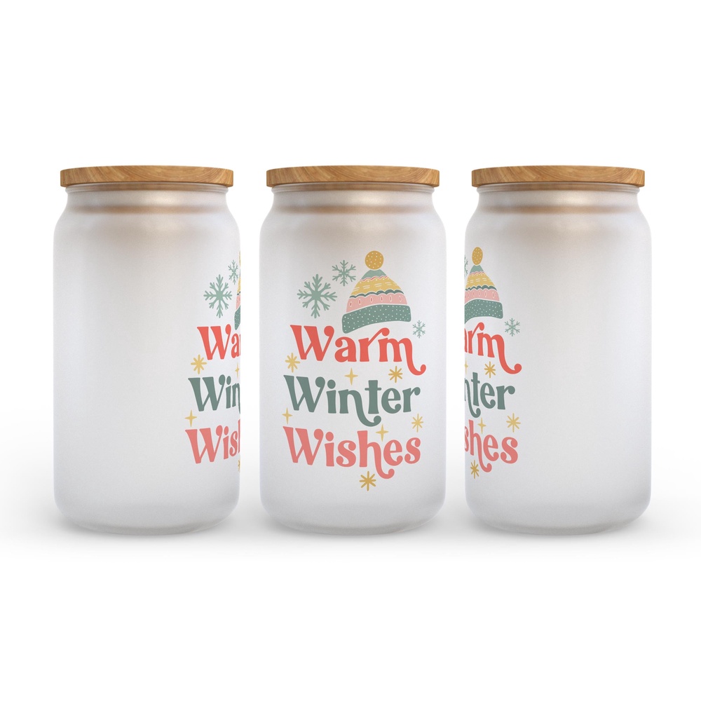 Frosted Glass Can, Valentine Gift, Warm Winter Wishes Retro Christmas Frosted Glass Can Tumbler
