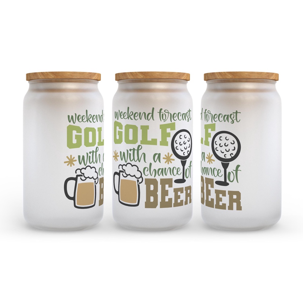 Frosted Glass Can, Valentine Gift, Weekend Forecast Golf With A Chance Of Beer Frosted Glass Can Tumbler