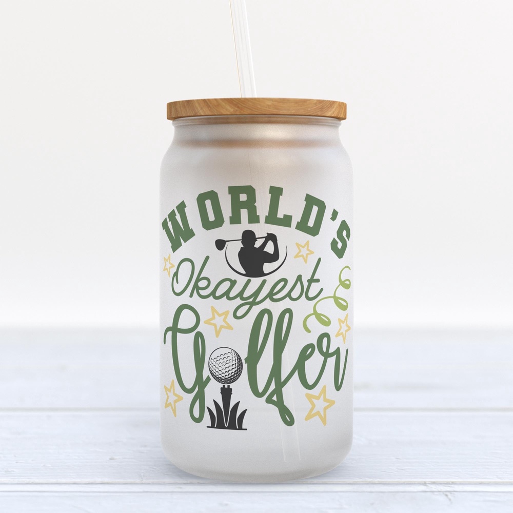 Frosted Glass Can, Valentine Gift, World’s Okayest Golfer Golf Frosted Glass Can Tumbler