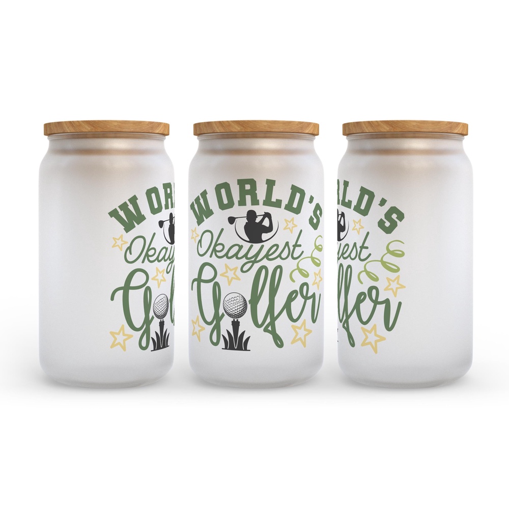 Frosted Glass Can, Valentine Gift, World’s Okayest Golfer Golf Frosted Glass Can Tumbler