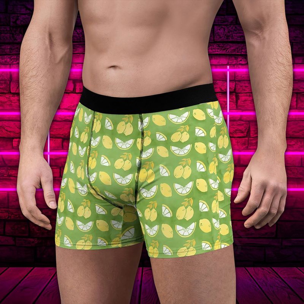 Men Boxer, Yellow Lemon Slice Summer Theme Mens Swim Brief, Valentines Day Boxer