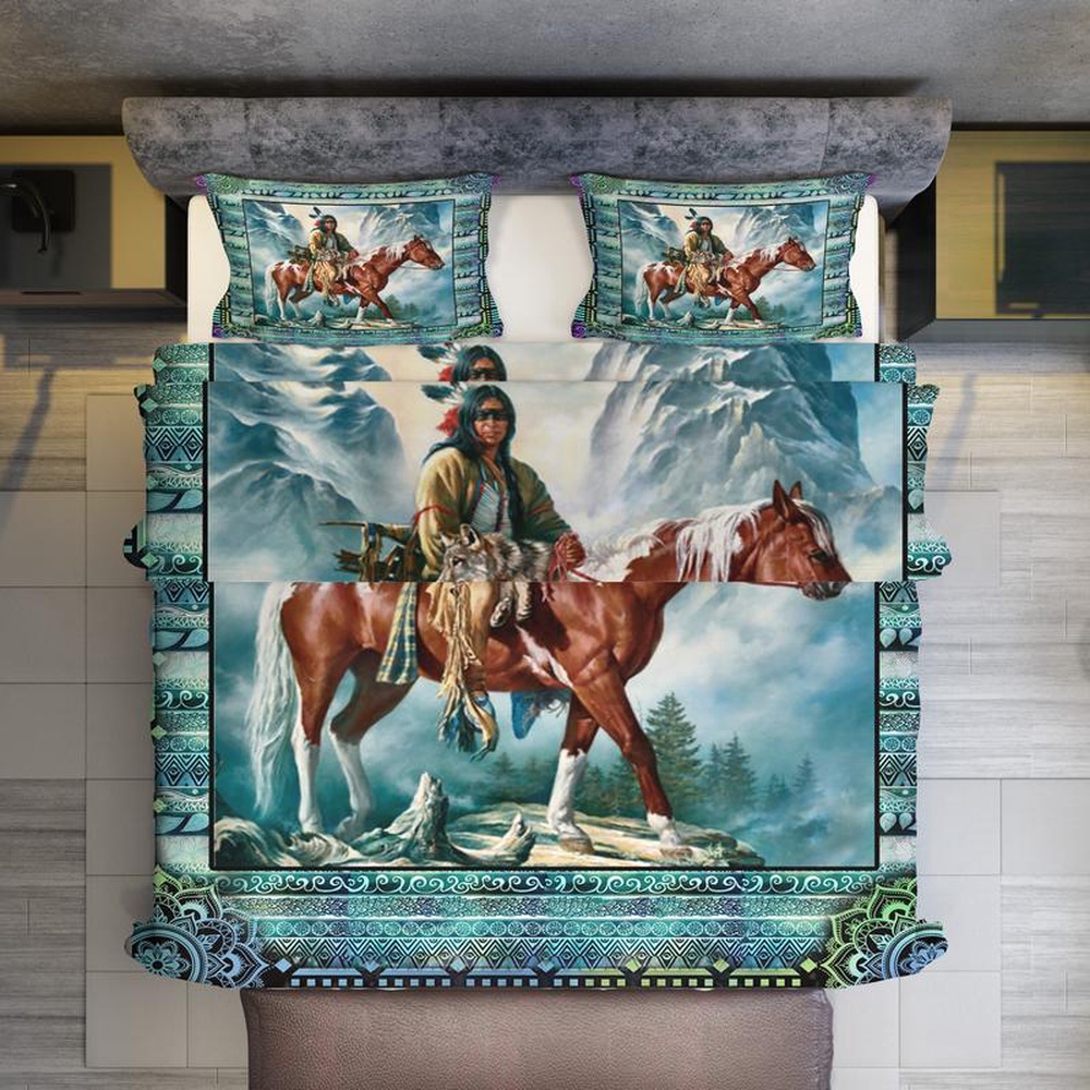 Native American Bedding Set, Aboriginal Ride Horses Native American Bedding Set, Native Bed Set