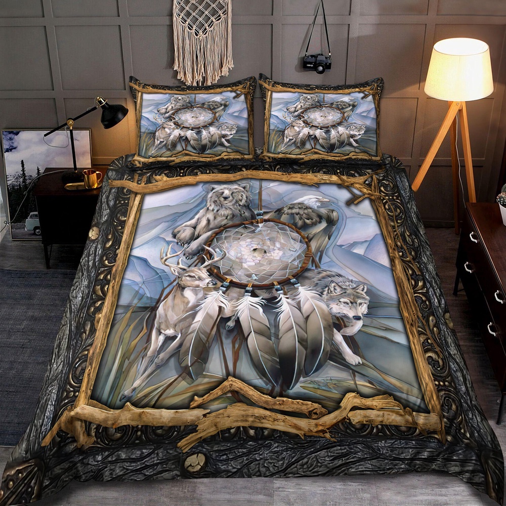 Native American Bedding Set, Animals Wild Native American Bedding Set, Native Bed Set