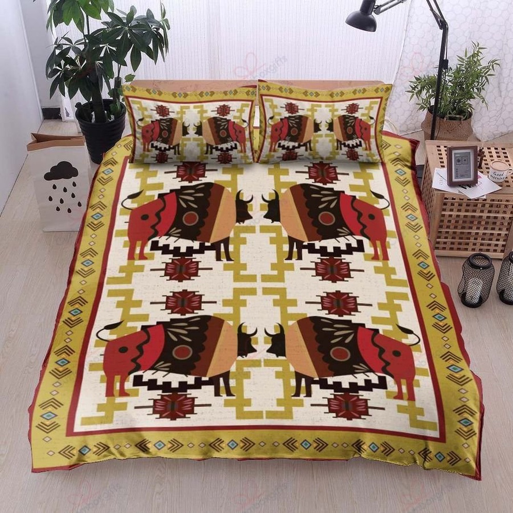 Native American Bedding Set, Bison Brocade Pattern Native American Bedding Set, Native Bed Set