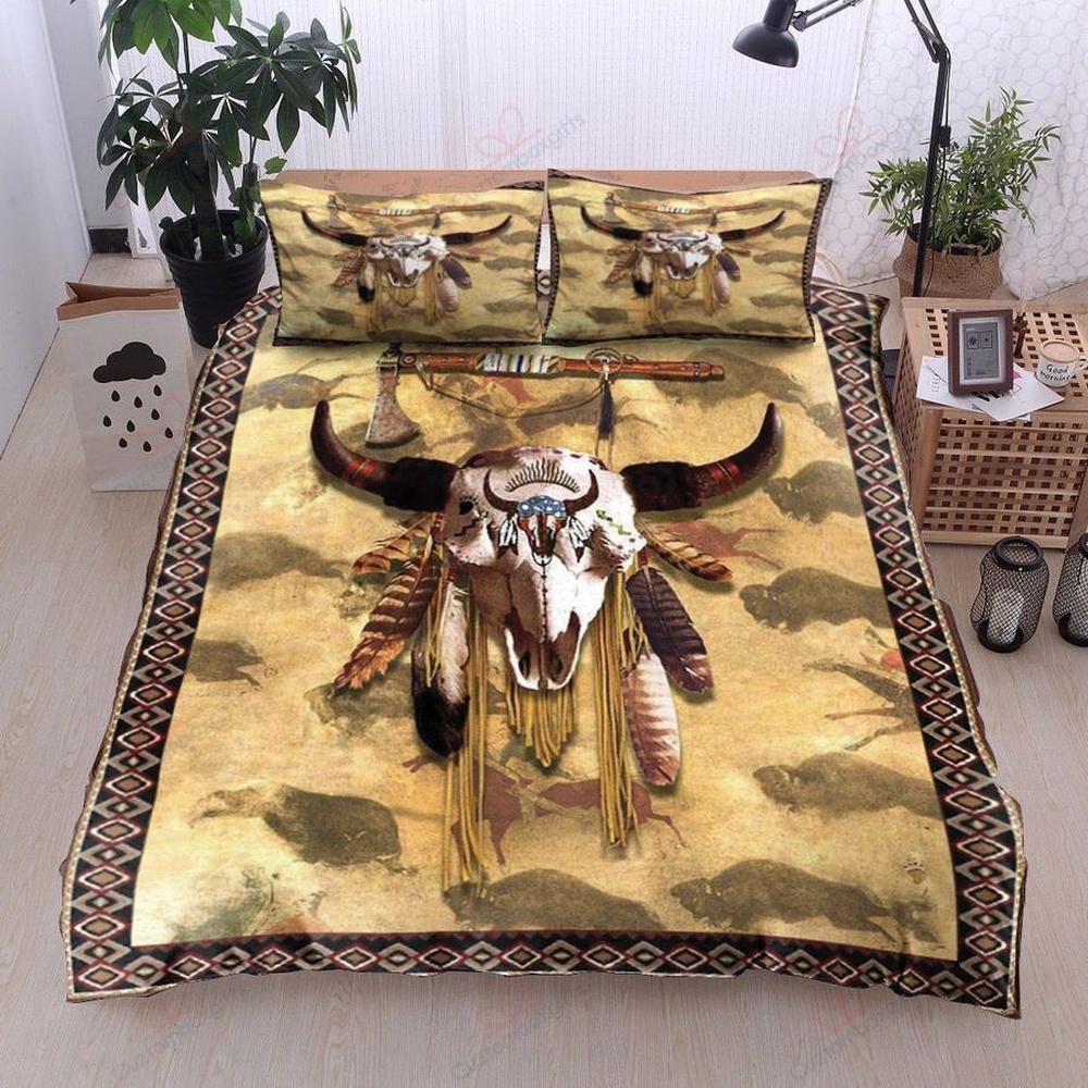 Native American Bedding Set, Bison Skull Native American Bedding Set, Native Bed Set