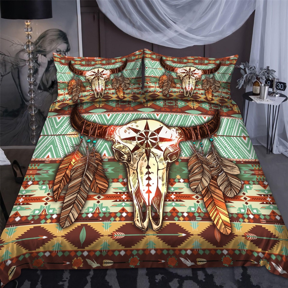 Native American Bedding Set, Buffalo Skull Pattern Native AmericanBedding Set, Native Bed Set