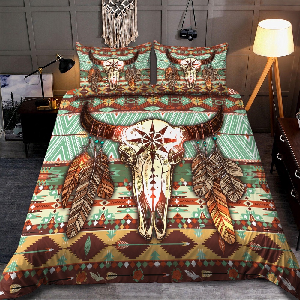 Native American Bedding Set, Buffalo Skull Pattern Native AmericanBedding Set, Native Bed Set