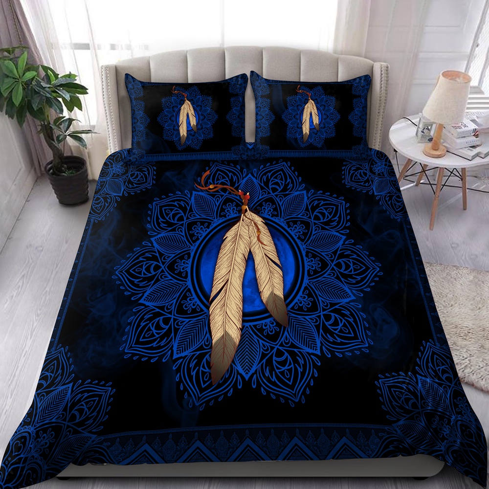 Native American Bedding Set, Feather Motifs Native American Bedding Set, Native Bed Set