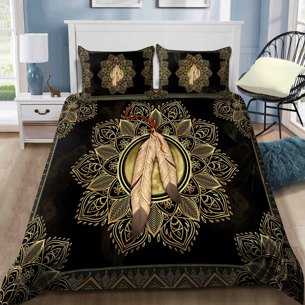 Native American Bedding Set, Feather Motifs Native American Bedding Set, Native Bed Set
