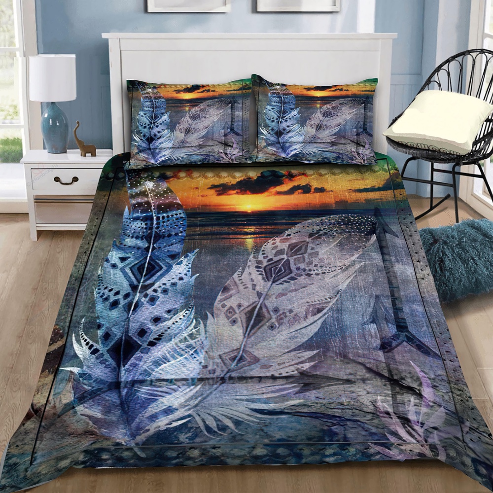Native American Bedding Set, Feather Pattern Native American Bedding Set, Native Bed Set