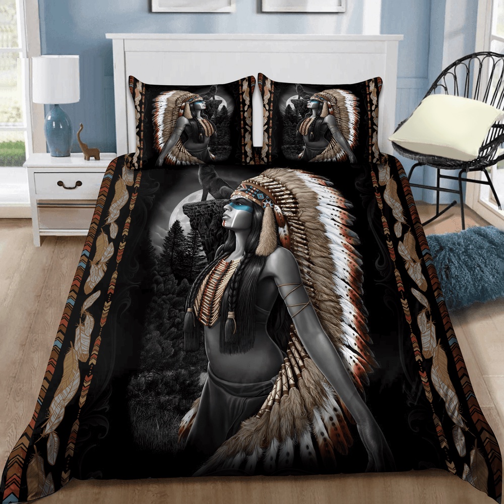 Native American Bedding Set, Feather Queen Native American Bedding Set, Native Bed Set