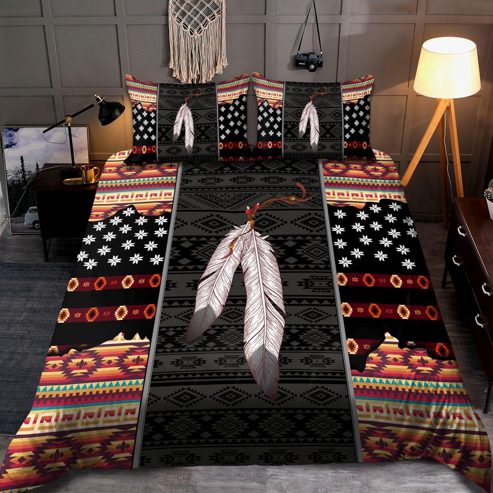 Native American Bedding Set, Feathers Native American Bedding Set, Native Bed Set