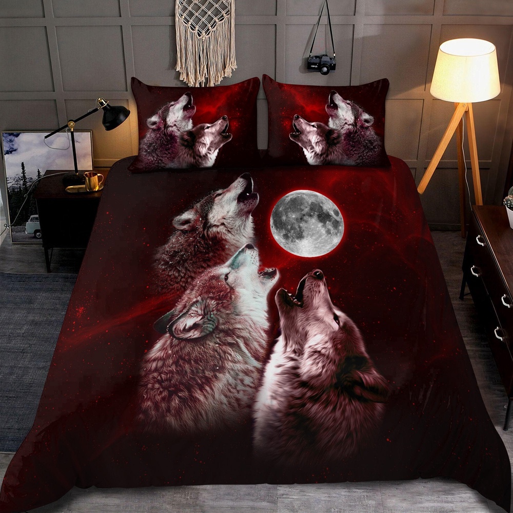 Native American Bedding Set, Howling Wolves Native American Bedding Set, Native Bed Set
