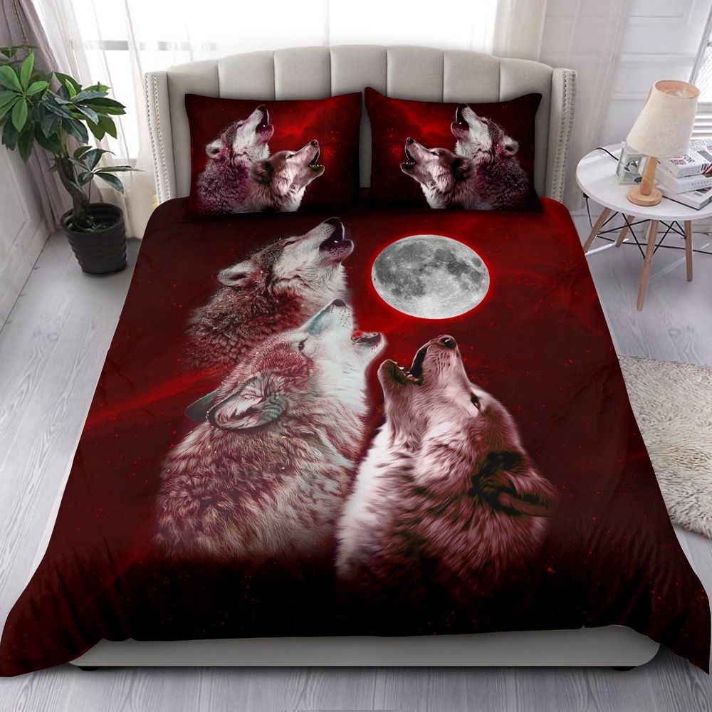 Native American Bedding Set, Howling Wolves Native American Bedding Set, Native Bed Set