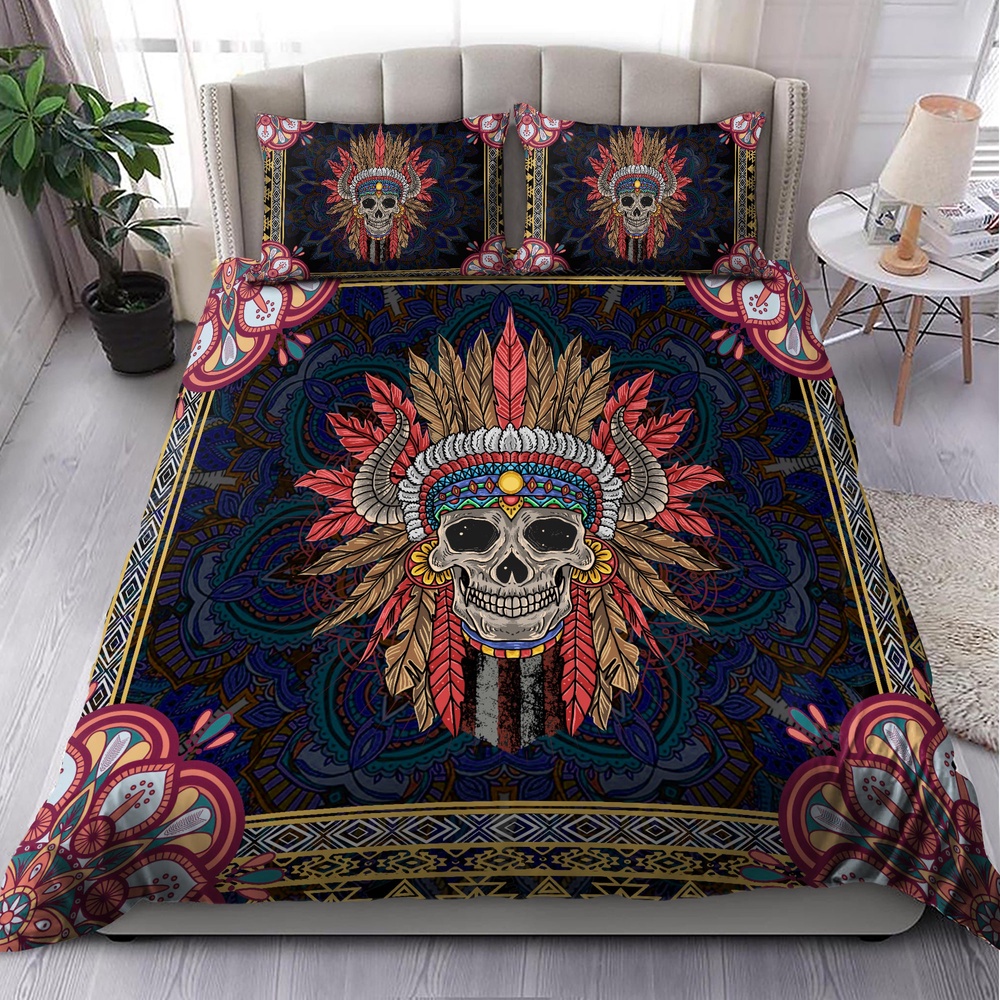 Native American Bedding Set, Skull Flower Pattern Native American Bedding Set, Native Bed Set