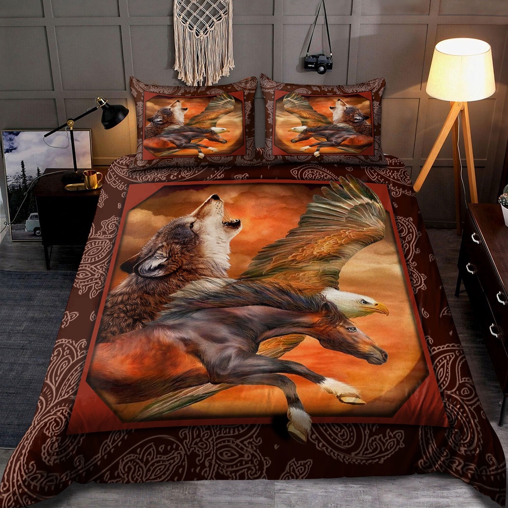 Native American Bedding Set, Steppe Animals Native American Bedding Set, Native Bed Set
