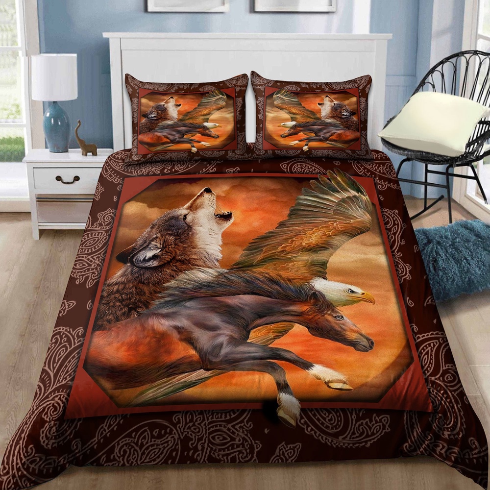 Native American Bedding Set, Steppe Animals Native American Bedding Set, Native Bed Set
